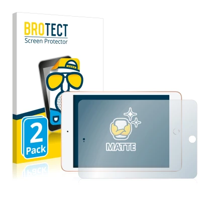 Parte frontal de un envase de producto con el logotipo de la marca BROTECT. Al lado se muestra el dispositivo Apple iPad Mini