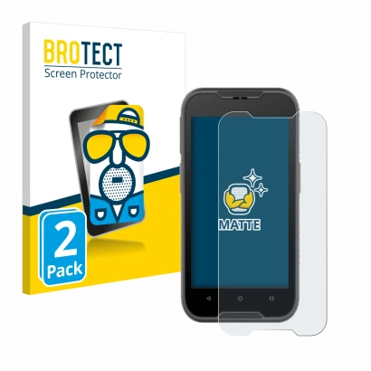 Parte frontal de un envase de producto con el logotipo de la marca BROTECT. Al lado se muestra el dispositivo Datalogic Memor