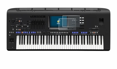 Imagen del dispositivo Yamaha Genos con una amplia variedad de protectores de pantalla.