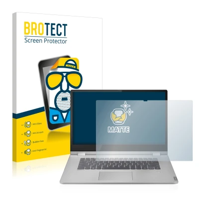 Parte frontal de un envase de producto con el logotipo de la marca BROTECT. Al lado se muestra el dispositivo Lenovo IdeaPad C