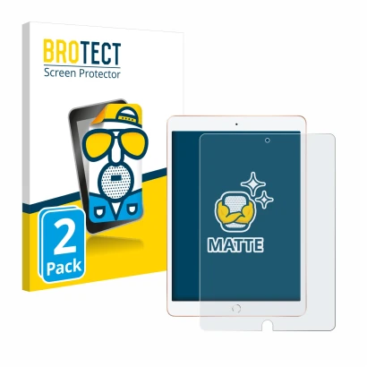 Parte frontal de un envase de producto con el logotipo de la marca BROTECT. Al lado se muestra el dispositivo Apple iPad 10.2"