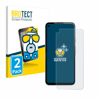 Parte frontal de un envase de producto con el logotipo de la marca BROTECT. Al lado se muestra el dispositivo Google Pixel 4a