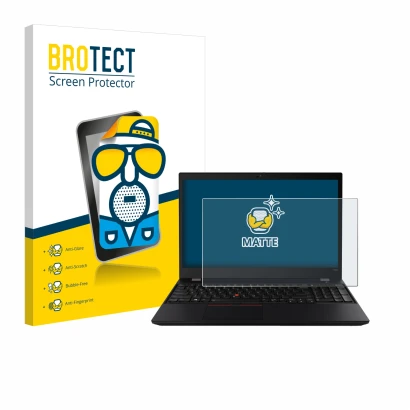 Parte frontal de un envase de producto con el logotipo de la marca BROTECT. Al lado se muestra el dispositivo Lenovo ThinkPad