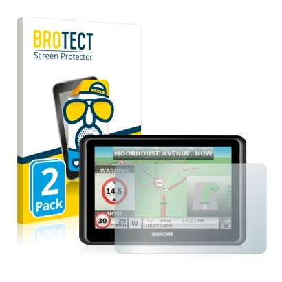 Parte frontal de un envase de producto con el logotipo de la marca BROTECT. Al lado se muestra el dispositivo Snooper Truckmat