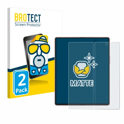 Parte frontal de un envase de producto con el logotipo de la marca BROTECT. Al lado se muestra el dispositivo Samsung Galaxy Z