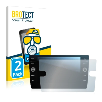 Parte frontal de un envase de producto con el logotipo de la marca BROTECT. Al lado se muestra el dispositivo Volkswagen Tigua