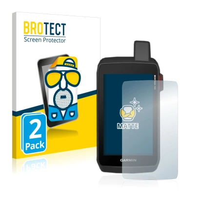 Parte frontal de un envase de producto con el logotipo de la marca BROTECT. Al lado se muestra el dispositivo Garmin Montana 7