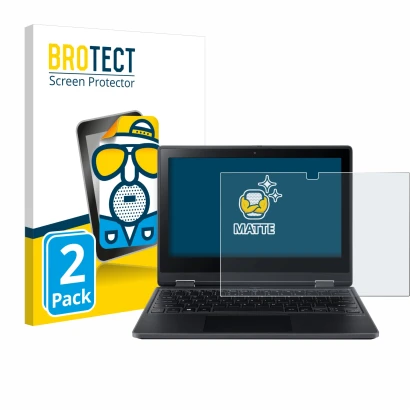 Parte frontal de un envase de producto con el logotipo de la marca BROTECT. Al lado se muestra el dispositivo Acer TravelMate