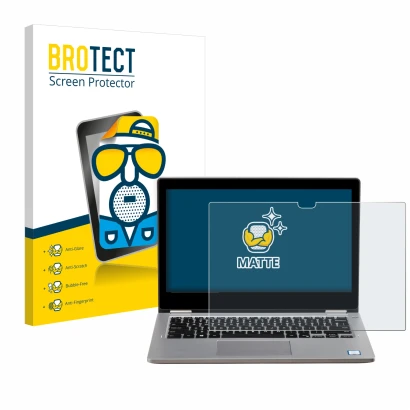 Parte frontal de un envase de producto con el logotipo de la marca BROTECT. Al lado se muestra el dispositivo Dell Latitude 33