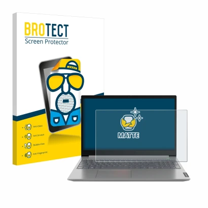 Parte frontal de un envase de producto con el logotipo de la marca BROTECT. Al lado se muestra el dispositivo Lenovo ThinkBook