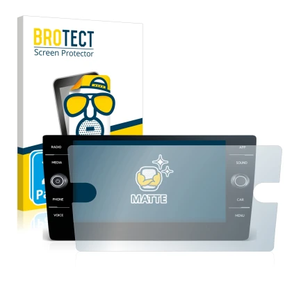 Parte frontal de un envase de producto con el logotipo de la marca BROTECT. Al lado se muestra el dispositivo Volkswagen Passa