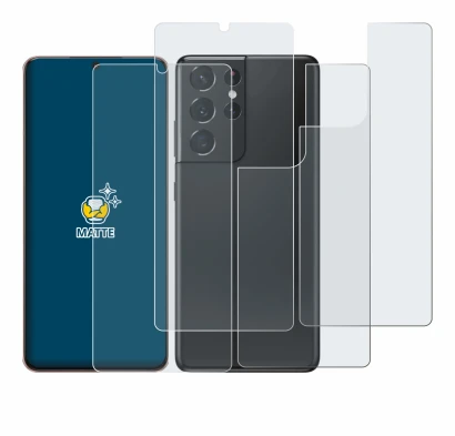 Imagen del dispositivo Samsung Galaxy S21 Ultra 5G (Frontal+Trasero) con una amplia variedad de protectores de pantalla.