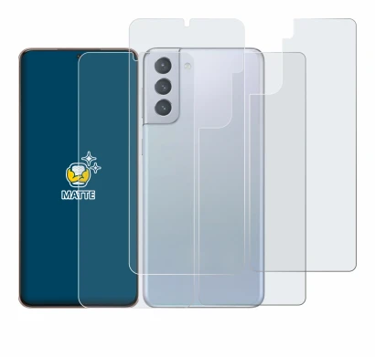 Imagen del dispositivo Samsung Galaxy S21 Plus 5G (Frontal+Trasero) con una amplia variedad de protectores de pantalla.