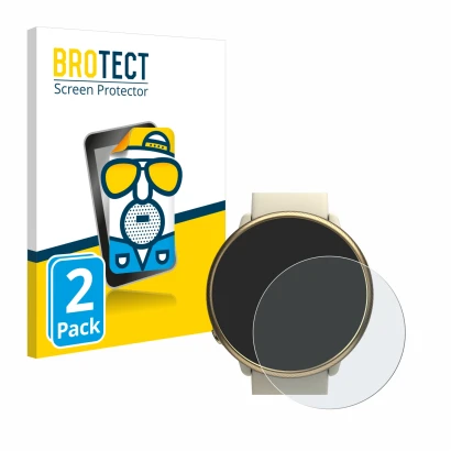 Parte frontal de un envase de producto con el logotipo de la marca BROTECT. Al lado se muestra el dispositivo Polar Ignite 2 c