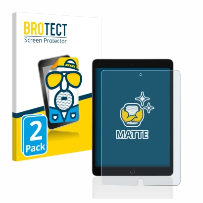 Parte frontal de un envase de producto con el logotipo de la marca BROTECT. Al lado se muestra el dispositivo Apple iPad 10.2