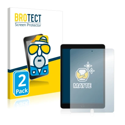 Parte frontal de un envase de producto con el logotipo de la marca BROTECT. Al lado se muestra el dispositivo Apple iPad 10.2"