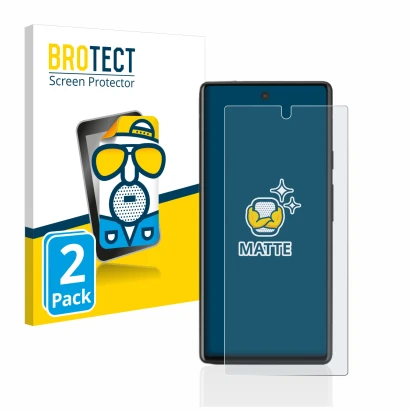 Parte frontal de un envase de producto con el logotipo de la marca BROTECT. Al lado se muestra el dispositivo Google Pixel 6a