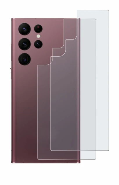 Imagen del dispositivo Samsung Galaxy S22 Ultra 5G (Trasero) con una amplia variedad de protectores de pantalla.