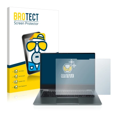 Parte frontal de un envase de producto con el logotipo de la marca BROTECT. Al lado se muestra el dispositivo Acer Chromebook
