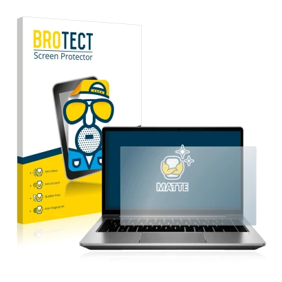 Parte frontal de un envase de producto con el logotipo de la marca BROTECT. Al lado se muestra el dispositivo HP ProBook 640 G