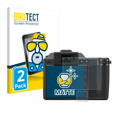 Parte frontal de un envase de producto con el logotipo de la marca BROTECT. Al lado se muestra el dispositivo Hasselblad X2D 1