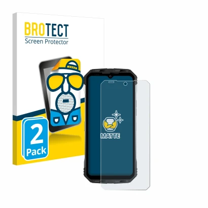 Parte frontal de un envase de producto con el logotipo de la marca BROTECT. Al lado se muestra el dispositivo Doogee S100 con