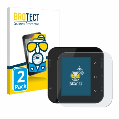 Parte frontal de un envase de producto con el logotipo de la marca BROTECT. Al lado se muestra el dispositivo ISDT Air8 con su