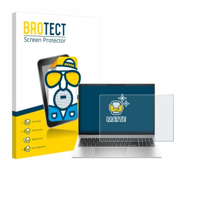 Parte frontal de un envase de producto con el logotipo de la marca BROTECT. Al lado se muestra el dispositivo HP EliteBook 860