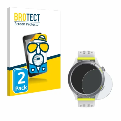 Parte frontal de un envase de producto con el logotipo de la marca BROTECT. Al lado se muestra el dispositivo Huami Amazfit Ch