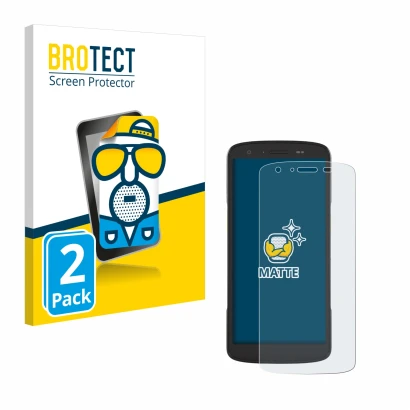 Parte frontal de un envase de producto con el logotipo de la marca BROTECT. Al lado se muestra el dispositivo Zebra TC22 con s
