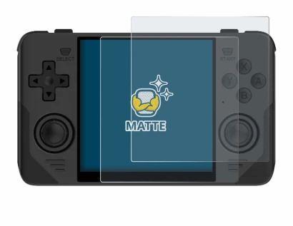 Imagen del dispositivo Powkiddy RGB30 con una amplia variedad de protectores de pantalla.