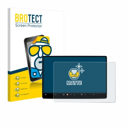 Parte frontal de un envase de producto con el logotipo de la marca BROTECT. Al lado se muestra el dispositivo Tesla Model 3 20
