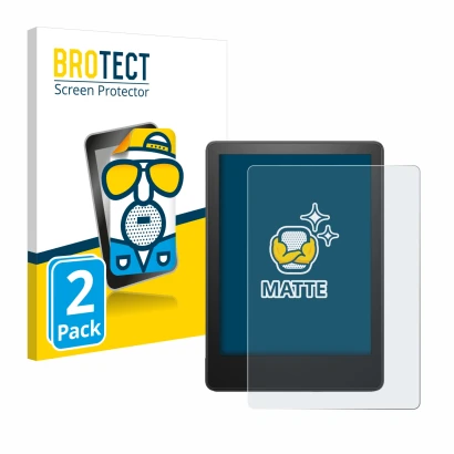 Parte frontal de un envase de producto con el logotipo de la marca BROTECT. Al lado se muestra el dispositivo Amazon Kindle Pa