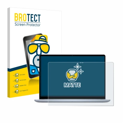 Parte frontal de un envase de producto con el logotipo de la marca BROTECT. Al lado se muestra el dispositivo Dell Inspiron 16