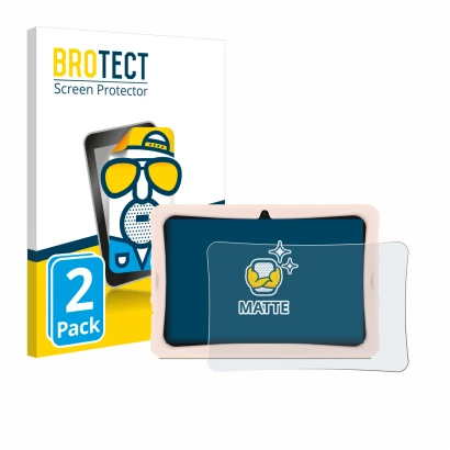 Parte frontal de un envase de producto con el logotipo de la marca BROTECT. Al lado se muestra el dispositivo Doogee U10 Kid c