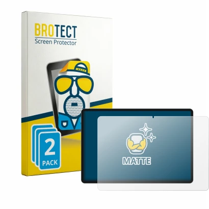Parte frontal de un envase de producto con el logotipo de la marca BROTECT. Al lado se muestra el dispositivo Teclast P50 con