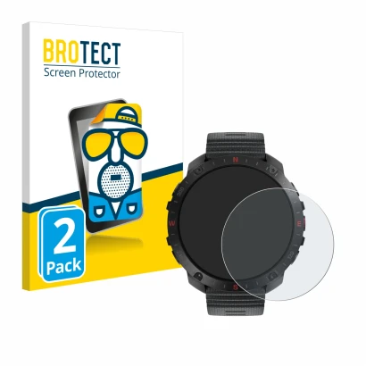 Parte frontal de un envase de producto con el logotipo de la marca BROTECT. Al lado se muestra el dispositivo Polar Grit X2 Pr