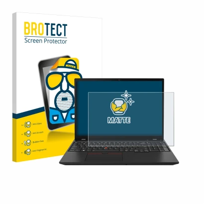 Parte frontal de un envase de producto con el logotipo de la marca BROTECT. Al lado se muestra el dispositivo Lenovo ThinkPad 