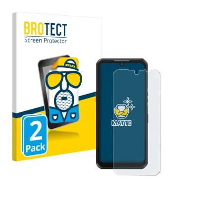 Parte frontal de un envase de producto con el logotipo de la marca BROTECT. Al lado se muestra el dispositivo Oukitel WP39 con