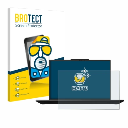 Parte frontal de un envase de producto con el logotipo de la marca BROTECT. Al lado se muestra el dispositivo Lenovo ThinkPad