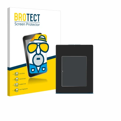 Parte frontal de un envase de producto con el logotipo de la marca BROTECT. Al lado se muestra el dispositivo Lenovo Yoga Slim