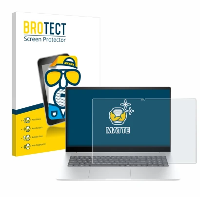 Parte frontal de un envase de producto con el logotipo de la marca BROTECT. Al lado se muestra el dispositivo HP Envy 17-da077