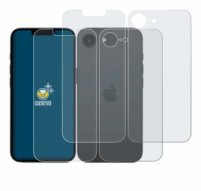 Imagen del dispositivo Apple iPhone 16e (Frontal+Trasero) con una amplia variedad de protectores de pantalla.