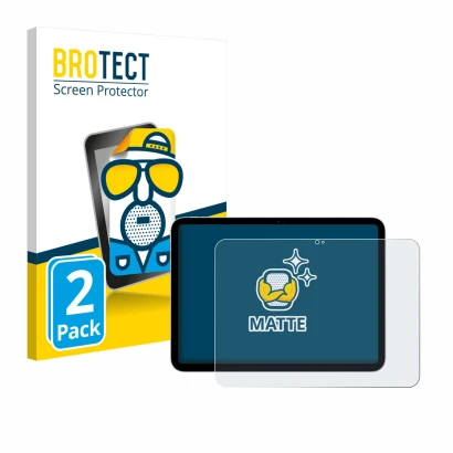 Parte frontal de un envase de producto con el logotipo de la marca BROTECT. Al lado se muestra el dispositivo Apple iPad A16 1