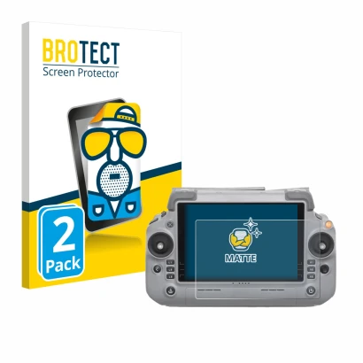 Parte frontal de un envase de producto con el logotipo de la marca BROTECT. Al lado se muestra el dispositivo DJI RC Plus 2 co