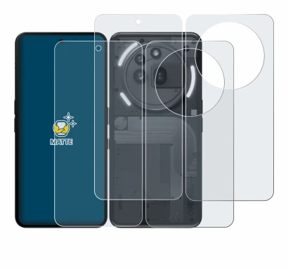 Imagen del dispositivo Nothing Phone (3a) Pro (Frontal+Trasero) con una amplia variedad de protectores de pantalla.