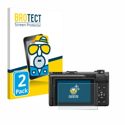 Parte frontal de un envase de producto con el logotipo de la marca BROTECT. Al lado se muestra el dispositivo Canon PowerShot