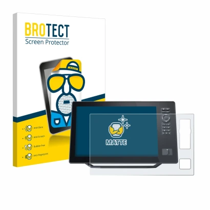 Parte frontal de un envase de producto con el logotipo de la marca BROTECT. Al lado se muestra el dispositivo Humminbird Xplor