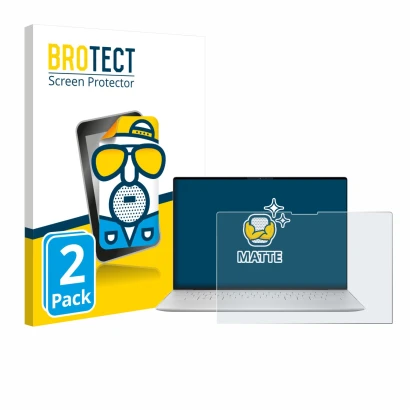 Parte frontal de un envase de producto con el logotipo de la marca BROTECT. Al lado se muestra el dispositivo Dell XPS 13 9350