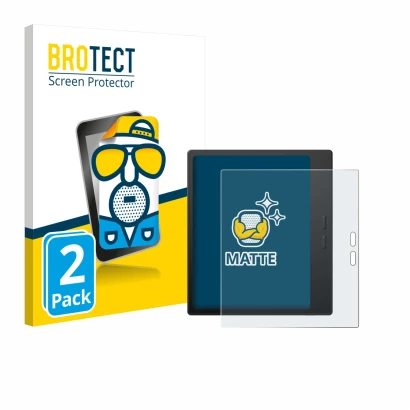 Parte frontal de un envase de producto con el logotipo de la marca BROTECT. Al lado se muestra el dispositivo Boox Go 7 con su